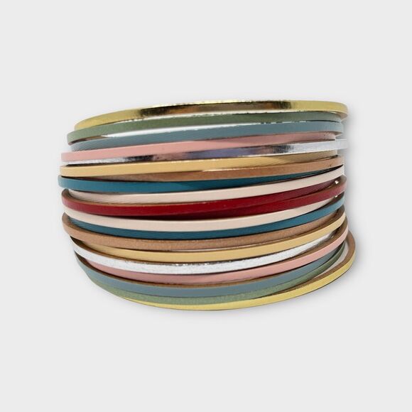 Leather Bracelet Multilayer Multicolor Wide Wrap Clasp Bracelet Rainbow - Picture 4 of 7